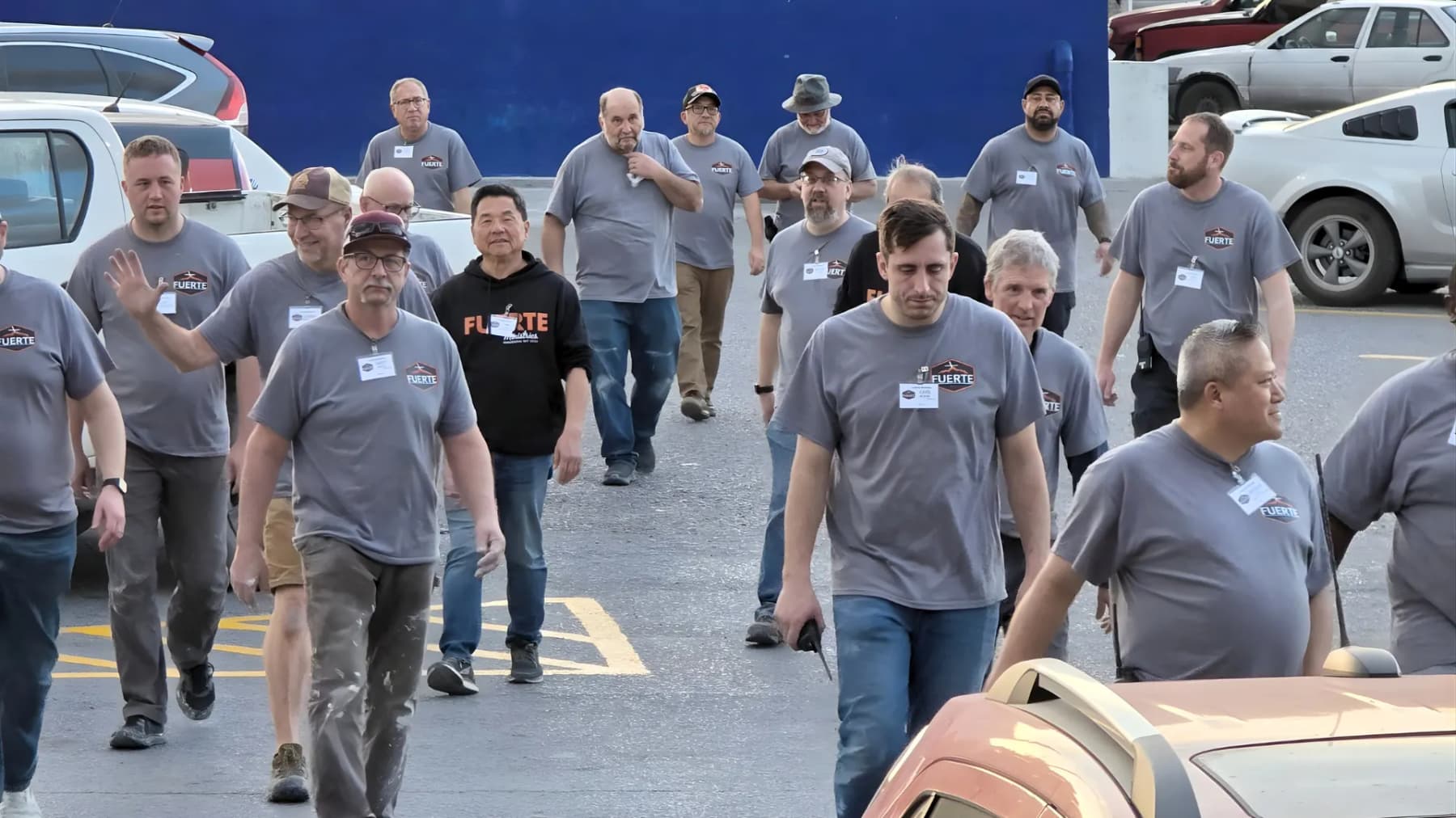 FUERTE mission team members walking together in matching shirts